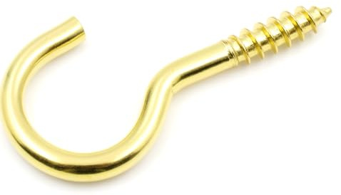 Design61 Gebogene Schraubhaken Wandhaken Vermessingt mit Holzgewinde Einschraubhaken für Wand Decke Haken zur Befestigung von Seilen Ketten Pflanzen Lampen (23 x 2 mm, 10, stück)