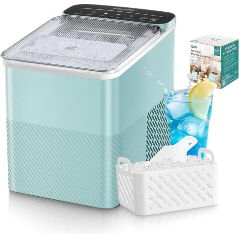 FOHERE Máquina de Hielo, 14Kg/24h, 2 Tamaños, Hace 9 Cubitos en 5 Minutos, Autolimpiante, Perfecta para Casa, Oficina, Bar y Restaurante (Verde)