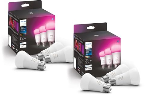Philips Hue A19 LED Smart Light Bulb - White and Color Ambiance - 60W Indoor Light Bulb - Control with Hue App - Compatible with Alexa, Google Assistant and Apple Homekit - 6 Pack