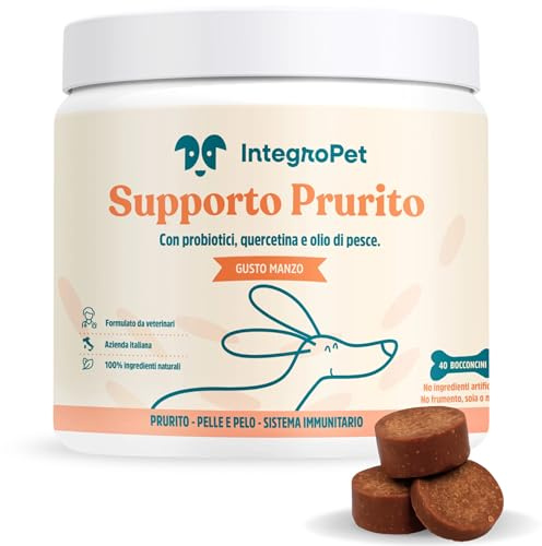 INTEGROPET - Supporto Prurito con Probiotici per Cani Gusto Manzo, Integratore Pelo Cane per Dermatite e Allergie Cutanee Stagionali