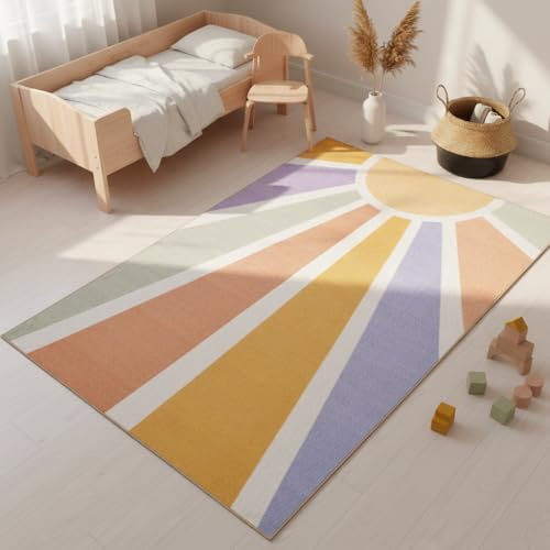 KADIMA DESIGN Spielteppich Sonne Strahlen Multi 80x120 cm Schadstoffgeprüft Pflegeleicht Waschbar Strapazierfähig Langlebig Kinderzimmer Spielzimmer Fußbodenheizung geeignet | TRAUN