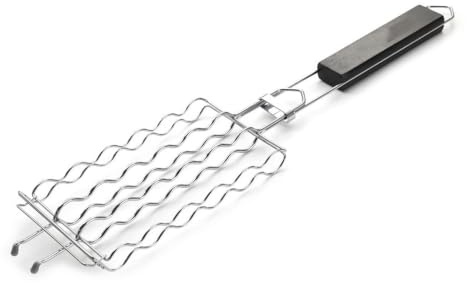 YARNOW Pince Grille Barbecue en Acier Inoxydable Poignée en Bois, Forme Ondulée, Facile à Nettoyer, Pratique pour Activité Barbecue en Plein Air et Camping