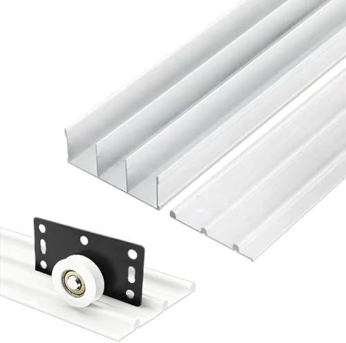 Tungt trippelspår skjutdörr hårdvara – aluminium garderob dörr spårsystem för garderob och ladugårdsskåp display (vit, 140 cm/55)