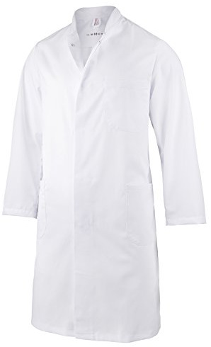 Clinotest Weiße Arztjacke für Herren und Damen, Chemielaborkittel, Mischgewebe, Langarm, verdeckter Druckknopfverschluss, 3 Taschen – Schutzkleidung für Labore