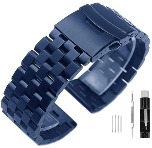 SINAIKE Uhrenarmband 18mm 20mm 22mm 24mm 26mm aus Metall 5 -Reihen Armband aus Gebürstetem Massivem Edelstahl Ersatzband Armband für Uhr Herren und Damen Armbänder Schwarz Silber Blau