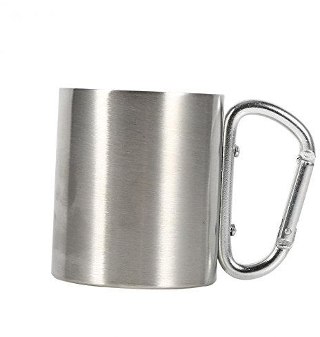 Voyage Mug Tasse Enfant Inox Tasses de camping en métal en acier de 220 ml voyagent en plein air à double paroi avec mousqueton poignée de café de thé