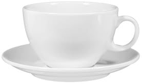 Seltmann Weiden VIP. Milchkaffeetasse mit Untertasse, 370 ml, Robustes Kaffeeeschirr in klassischem Weiß, Bauchige Tasse, Porzellan, Spülmaschinen- & Mikrowellenfest