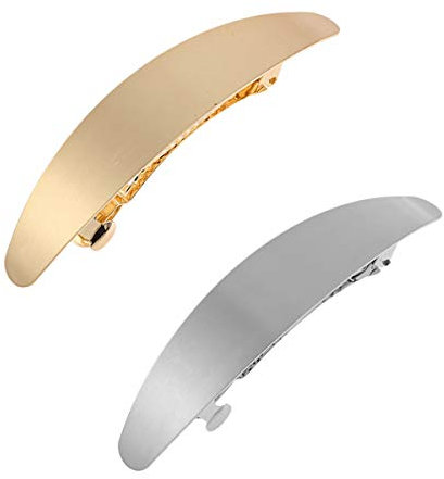 Set di 2 semplici fermagli per capelli francesi a molla, in metallo oro e argento per capelli, gioielli ovali