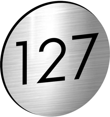 DECOHO - Numéro boîte aux Lettres Personnalisable Rond 60 mm - Plastique argenté - Chiffres Noirs adhésif 3M Facile à Poser - Argent