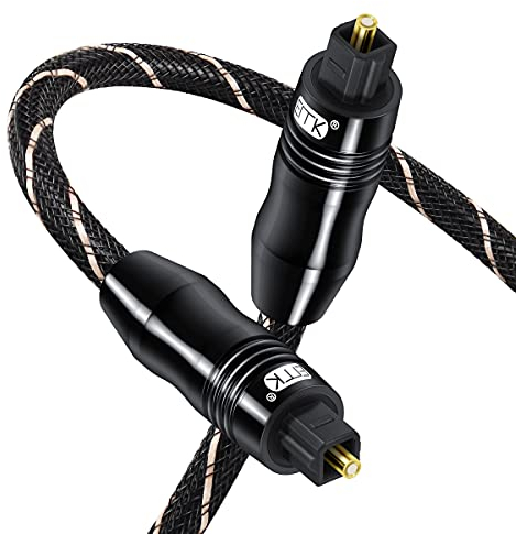 EMK Cavo Audio Ottico Cavo Toslink Digital Cavi Ottici Nylon Intrecciato Cavi Audio Ottica per Altoparlanti, TV, Soundbar, Home Theater (1 m, Nero)