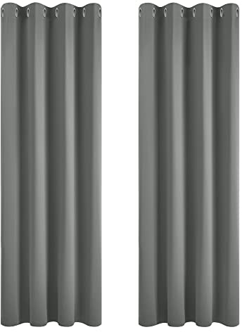 Deconovo 84 inch Drop Curtains Blackout Super Soft Bedroom Curtains Thermal Insulated Energy Saving Blackout Curtains for Kids Light Grey 46x84 Inch 2 Panels