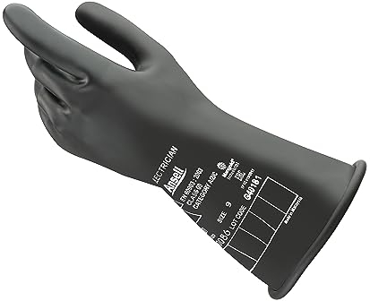 Ansell ActivArmr RIG011Y, Elektriker Handschuhe, Robuste Naturkautschuk- & Latex-Handschuhe für Elektroinstallation, Ergonomische Lichtbogenzertifizierung, Schwarze Schutzhandschuhe, 1 Paar, Gr. L