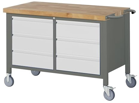 STIER Fahrbare Werkbank Premium mit 6 Schubladen BxTxH 1250x700x880 mm