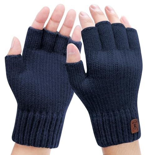 Kordear Fingerless Gloves - Men Thermal Gloves,Knited Winter Gloves with Soft Lining Half Finger Warm Gloves for Unisex Men and Women Outdoor Driving Cycling, Blue, One Size