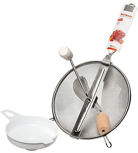 Westmark Set de Conservation, 1 Passoire/Moulin à Légumes/Presse-Purée + 1 Entonnoir à Confiture, ABS/Bois/PP, Blanc/Argenté, 119722E6