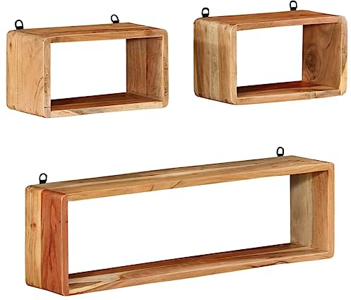 vidaXL Akazienholz Massiv Würfelregal Set 3-TLG. Wandregal Hängeregal Cube Lounge CD Regal Dekoregal Bücherregal Schweberegal Wandboard Regalwürfel