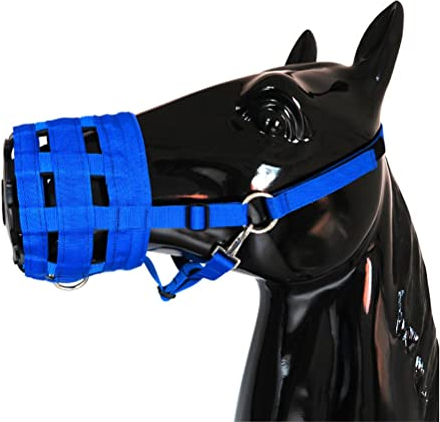 Fressbremse Maulkorb,Hochwertige Fressbremse aus Nylon,Bequem Gefütterte, Leicht Zu Atmen,Verstellbarer Freßschutz,Reitausrüstung mit Klettverschlusshalfter