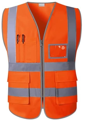 BBZY Hochsichtbare reflektierende Sicherheitsweste mit Taschen und Reißverschluss für Männer und Frauen Bauverkehr Reitsicherheitsweste