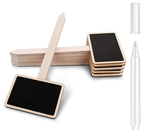 20 etichette in legno per piante da giardino, a forma di T, con pennarello per marcatura, per piante da interno ed esterno, per semi, erbe, fiori, verdure