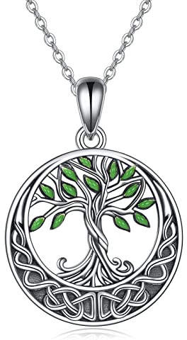 YAFEINI Baum des Lebens Halskette S925 Sterling Silber Kristall Baum des Lebens Anhänger Halskette Keltischer Knoten Baum des Lebens Schmuck für Frauen Geschenke