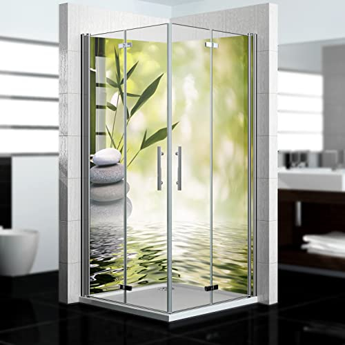 dedeco Eck-Duschrückwand wasserfest Motiv: Zen V9, UV-Lack glänzend, 2 x 80x210 cm, als Badrückwand zum Fliesenersatz, als Dekorwand, Wandverkleidung und Duschplatte aus Aluminium - Made in Germany