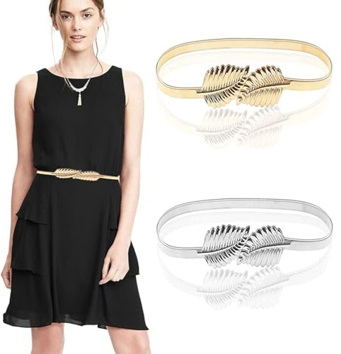 GUUFOO Taillengürtel Damen, Goldener Gürtel für Kleid, Metall Kettengürtel für Kleid, Elastischer Dünner Kettengürtel für Damen