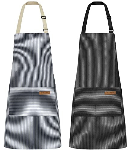 Riqiaqia 2 Pack kochschürze damen, küchenschürze mit 2 Taschen zum Kochen, Backen, Malen, Hausarbeit