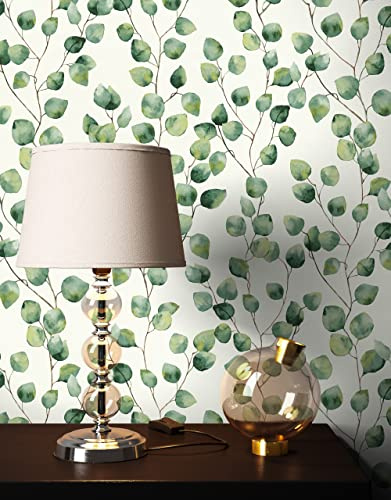 Newroom Carta da Parati TNT Verde Foglie Tropicali Giungla Camera da Letto | Eucalipto ad acquerello, opaco e botanico, toni salvia e bosco, carta da parati floreale per soggiorno, studio