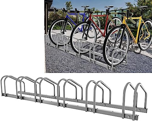 Sonnewelt Fahrradständer für 6 Fahrräder 35-55 mm Reifenbreite,Fahrradständer Bodenparker,Radständer Einfache Montage Fahrradständer Stahl Verzinkt,Fahrrad Ständer Halter 160x32x26cm （Silber）