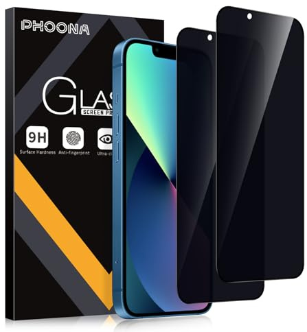 Phoona Sichtschutz Schutzfolie für Apple iPhone 13/iPhone 13 Pro/iPhone 14 6.1,9H Härte Anti-Peep-Schutzglas,Anti-Kratzer,Anti-Spionage Schutz für den Bildschirm,2 Stück