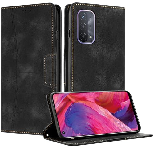 Radoo Kompatible Oppo A93 5G / A54 5G / A74 5G Hülle, Faltbare PU Premium Leder Flip Handyhülle mit Kartensteckplatzständer Magnetverschluss Stoßfeste Lederhülle (Schwarz)