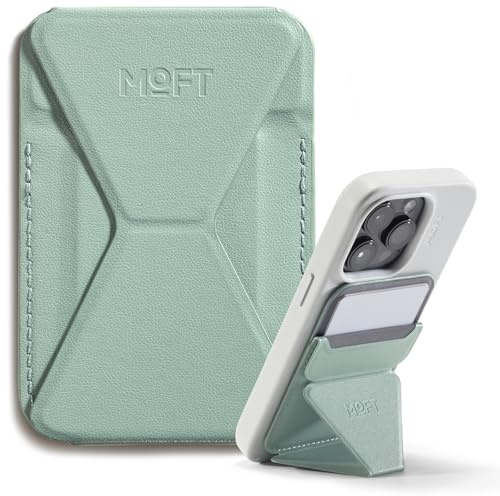 MOFT MagSafe Wallet Ständer für iPhone 17/16/15/14/13/12 Serie Kompatibel mit MagSafe, MOVAS Vegan Leder Magnetischer Handyständer mit 3 Betrachtungswinkeln, 2 Kartenhalter (Seafoam)