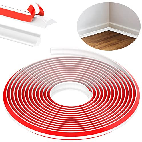 TPE Quadrant Trim, 3M Flexible Moulding Wall Corner Trim Self Adhesive, Skirting Board Covers, Caulk Strip Beading for Laminate Flooring, Wall Ceiling, Cabinet Countertop, Etc (White,19 * 13 MM)