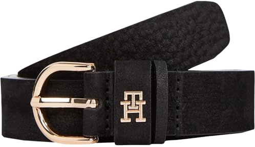 Tommy Hilfiger Damen Gürtel Essential Effortless 2,5 cm Nubuck Ledergürtel, Schwarz (Black), 75 cm