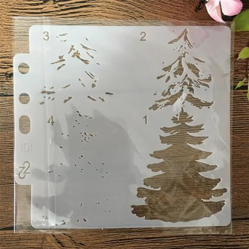 Schablonen zum Malen, 14 x 13 cm, Weihnachtsschnee, Tannenbaum, wiederverwendbare Schablonen zum Malen auf Holz, Schablonen zum Basteln, Zeichenvorlage, DIY-Kunstprojekte