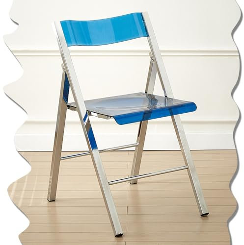 QYEZSOTL Klappstuhl aus Acryl, transparent, stapelbar, moderner Esszimmerstuhl, Faltbarer Hocker ohne Armlehnen, Kunststoffplatte und Metallrahmen, für das Wohnzimmer zu Hause (blau)