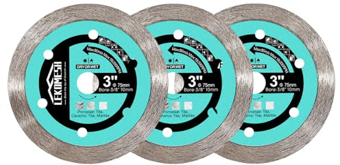 LEKOMESH Diamant-Fliesenscheibe 75mm x 10mm - 3Stück Diamant Trennscheibe Fliesenscheibe für Fliesen mit Durchgehendem Rand zum Schneiden von Keramischen Porzellanfliesen, Marmor, Granit, Quarz