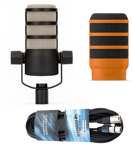 Rode Mikrofon Podmic mit Windschutz WS14 Orange Popschutz und keepdrum Kabel
