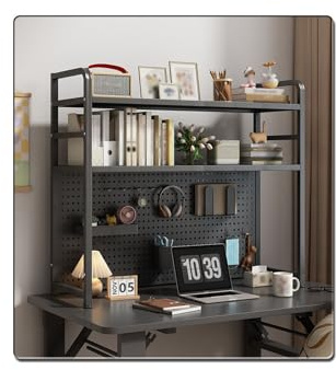 Stecktafel für Schreibtisch mit Regal, Schreibtisch-Organizer mit Pegboard, Letterboard, Tisch, Gaming, Computertisch Verlängerungsregal,für Schlafzimmer, Arbeitszimmer, Küche, Büro(Black,115*98cm/45.