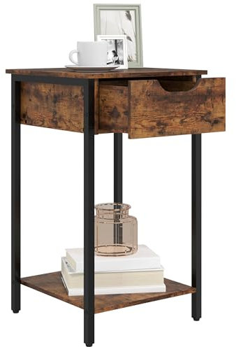 HOMCOM Beistelltisch im industriell Design Nachttisch mit Schublade und offenem Regal, Couchtisch Sofatisch Kaffeetisch für Wohnzimmer Schlafzimmer 40 x 40 x 68 cm Rustikales Braun