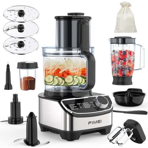 FIMEI Robot Culinaire Multifonction 1300W, 3 Vitesses et Fonction Pulse, 3,5L Hachoir, 1,5L Mixeur, Moulin, Presse Agrumes, Crochet Pétrisseur, Fouet, Râpe, Disque Tournant, Sans BPA
