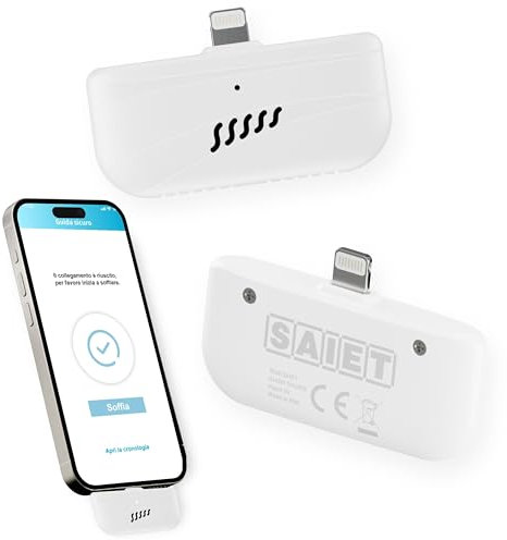 SAIET Alcol Test Portatile Guida Sicuro, Facile da Utilizzare, Risultato in Tempo Reale con App Dedicata - Alcoltest Igienico Senza Contatto, Funziona Senza Batteria, Compatibilità Lightning