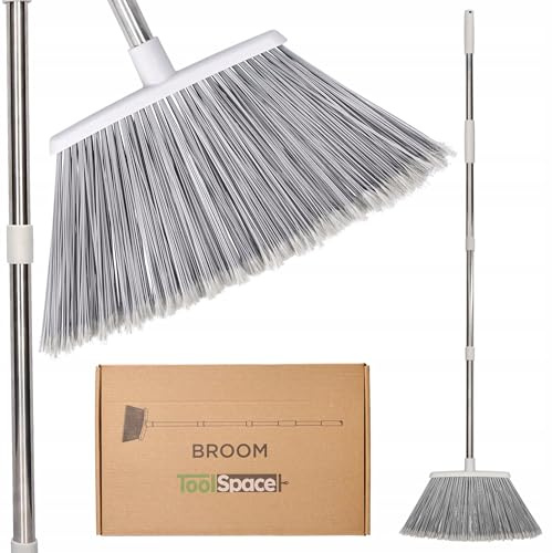 ToolSpace Besen mit Stiel Straßenbesen 38 cm Außen/Innen Handbesen mit 133cm Langem Stahl Stiel Teleskopstiel Draußen Gartenbesen Dicke Dichte Borsten Kehrbesen für Haushalt Terrasse Garage Lobby Hof