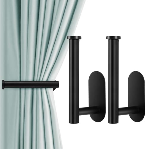 2 Stück Vorhang Raffhalter Ohne Bohren, Selbstklebende Gardinenhalter Vorhanghalter, Gardinenraffer aus Metall, Gardinen Raffhalter, Raffhalter für Gardinen Home Büro Gardinen Deko (Schwarz)