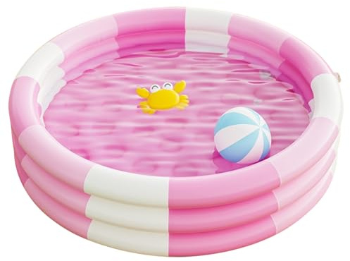 Toyhood Pataugeoire gonflable rayée pour enfants, piscine bébé à 3 anneaux, avec fond à bulles de sécurité gonflable, pour intérieur et extérieur, filles, garçons, jardin, arrière-cour (rose)