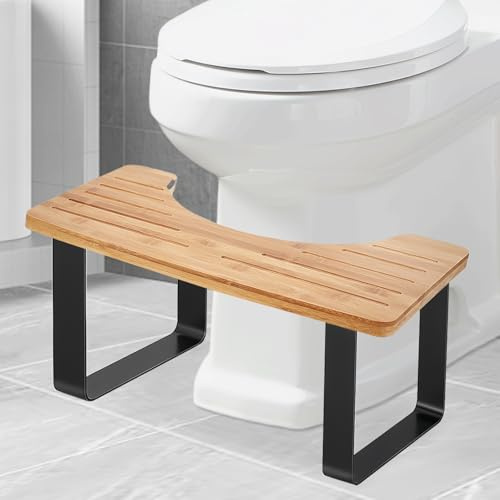 PORFOYO Tabouret Toilette, Tabouret de Toilette Ergonomique Type, en Bambou pour Adultes, Marche Pied Toilette Antidérapant en Bois, Tabouret Salle de Bain Compact et Naturel, Sain et Portable