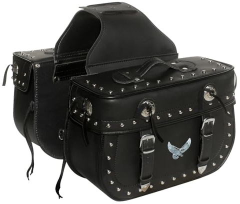 Vader Sports Motorrad-Satteltaschen mit universeller Passform, schwarzes PU-Leder, feuerfeste Packtaschen, 42 cm x 27 cm x 17 cm, schnell abnehmbares Design