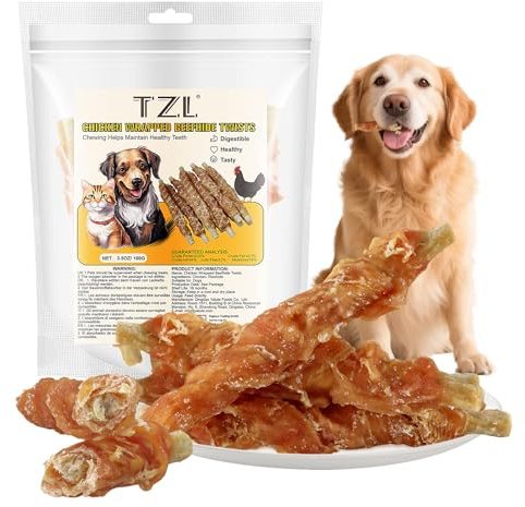TZL 100g Snacks per Cani in Pelle Bovina Avvolta nel Pollo, Bastoncini Naturali per la Pulizia dei Denti e Masticativi di Lunga Durata per Cani di Piccola e Media Taglia, 4,7 pollici (12 cm) (100g)