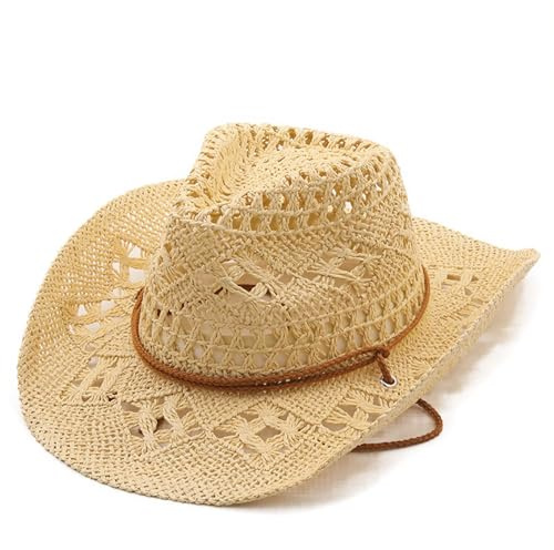 pvucpot Cowboyhut Strohhat Damen Herren Western Cowboy Hut Cowgirl Hüte Panamahut Westernhut Luftiger Sommerhut Sonnenhut Strandhut Texas Hut Leicht Sommerhut Leichter
