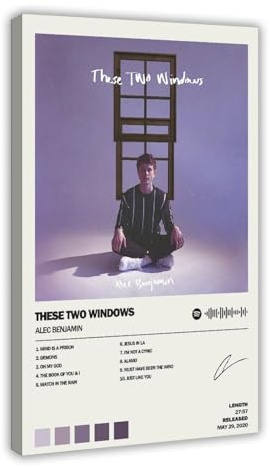 Poster su tela con stampa di Alec Benjamin, con copertina di album musicale, autografato, decorazione per camera da letto, ufficio, stanza, regalo, 30 x 45 cm